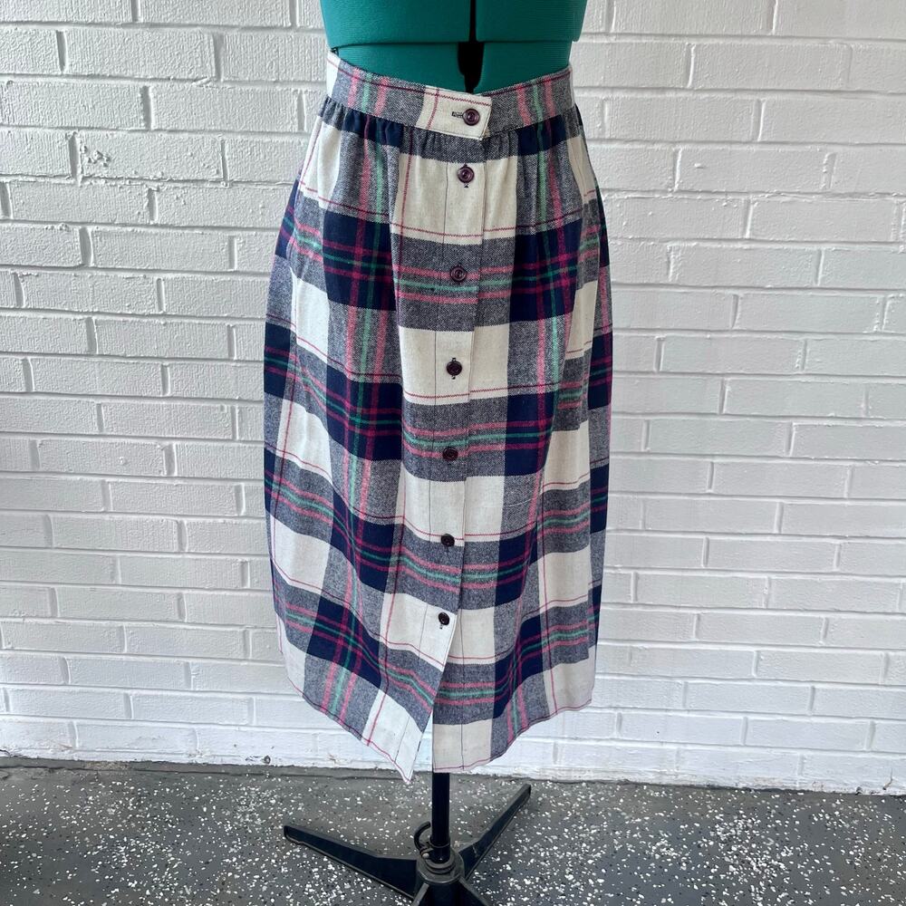 Vintage 70s wool blend plaid midi skirt